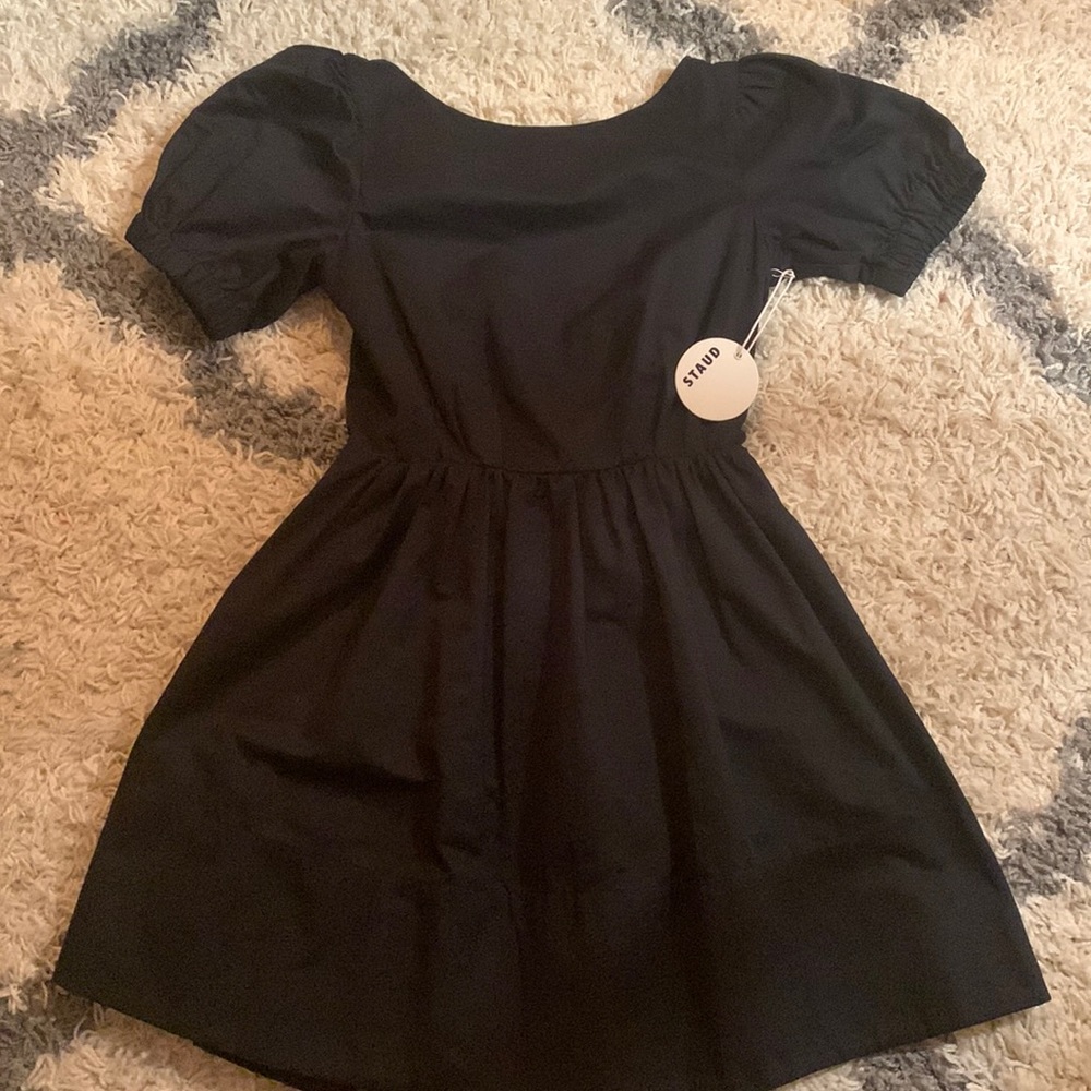 NWT- Staud Alix Puff Sleeve black backless size six dress - Picture 2 of 6